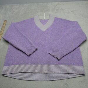 Lululemon Alpaca Merino Wool Blend Sweater Womens Large Purple V-Neck Pullover *